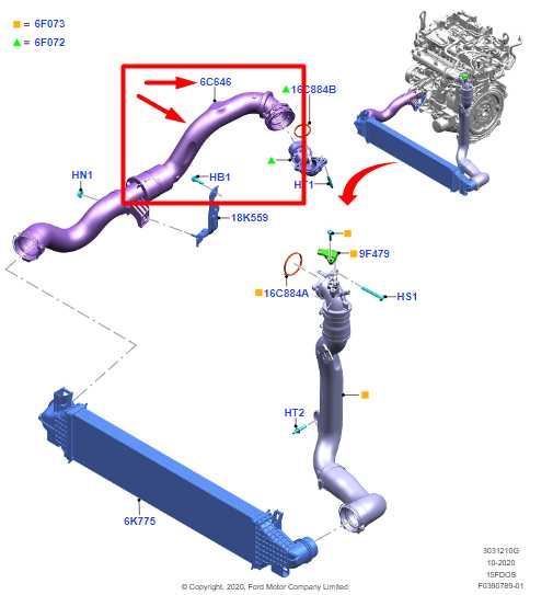 2021-2024 Ford Bronco Sport Engine Intercooler Inlet Hose Tube LX61-9P437-DB OEM - Alshned Auto Parts