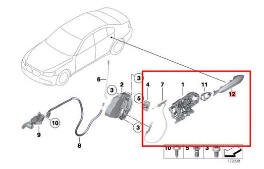 2010-15 BMW 750i xDrive 4.4L Rear Left Side Door Exterior Handle 51217231933 OEM - Alshned Auto Parts