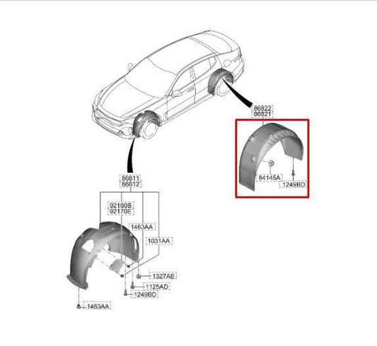 2018-2023 Kia Stinger GT1 Rear Right Wheelhouse Liner Splash Guard 86822-J5000 - Alshned Auto Parts