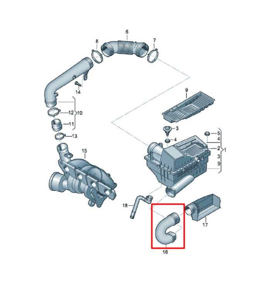 14-22 Volkswagen Passat SE 1.8L Air Intake Cleaner Duct Hose Tube 5C0-129-618-C - Alshned Auto Parts