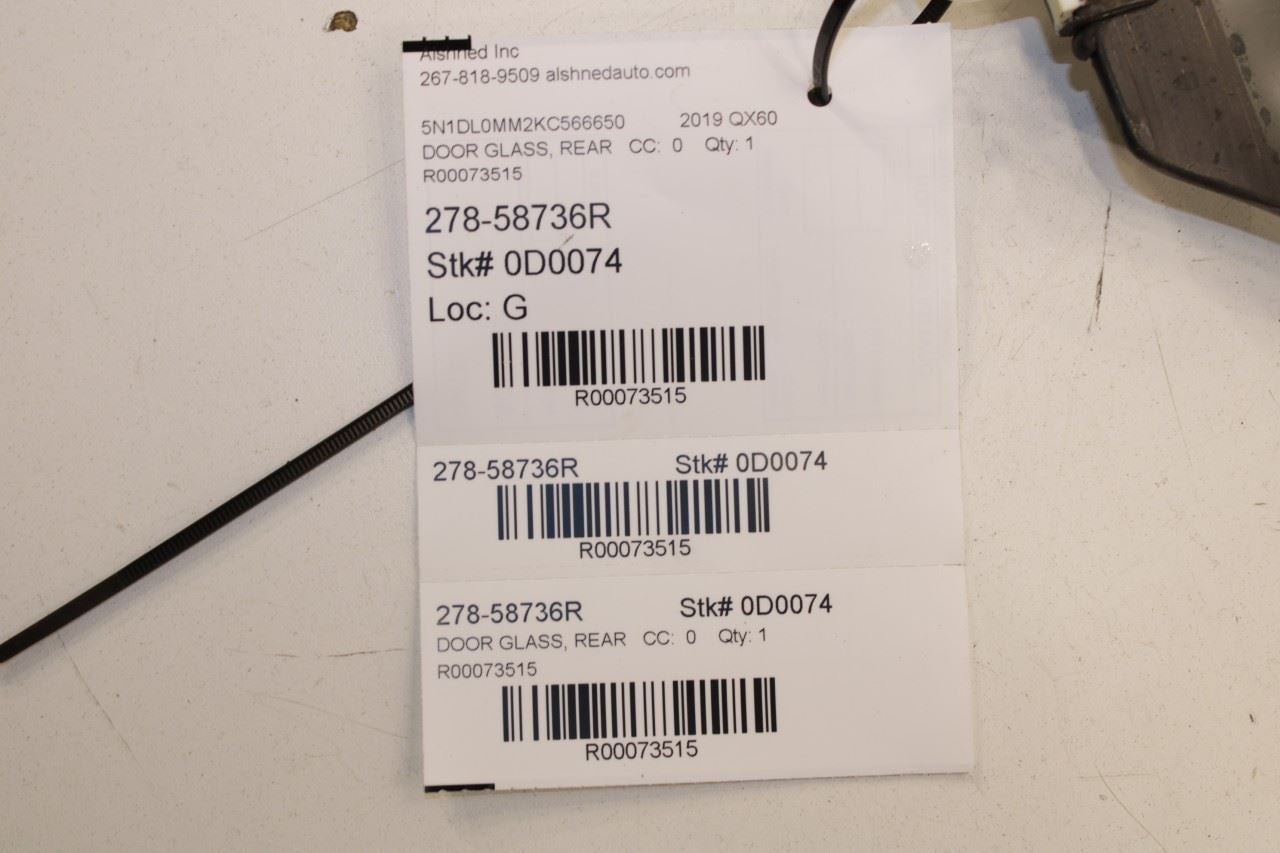 2014-2020 Infiniti QX60 Pure Rear Right Side Door Window Glass 82300-3JA1C - Alshned Auto Parts