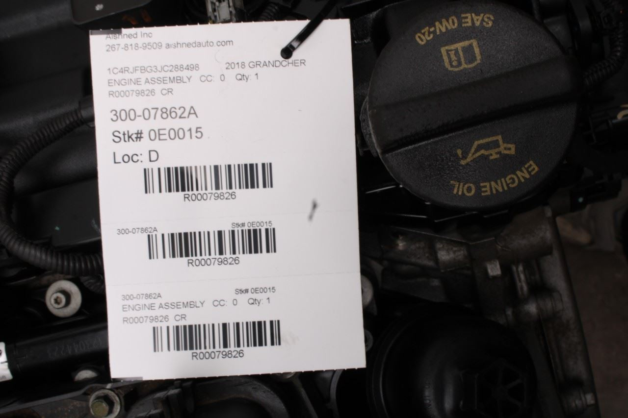 2016-22 Jeep Grand Cherokee Limited 3.6L Engine Motor VIN G 8th digit 73K *ReaD* - Alshned Auto Parts