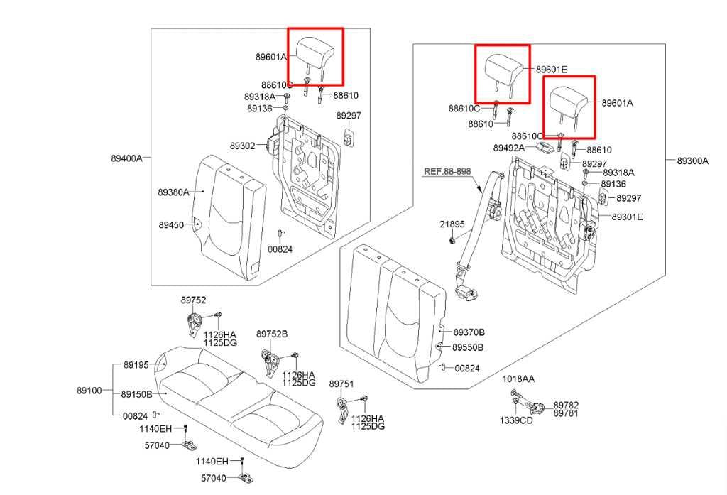 2009-2013 Kia Soul Rear Right and Left Side and Center 2nd Row Seat Headrest Set1