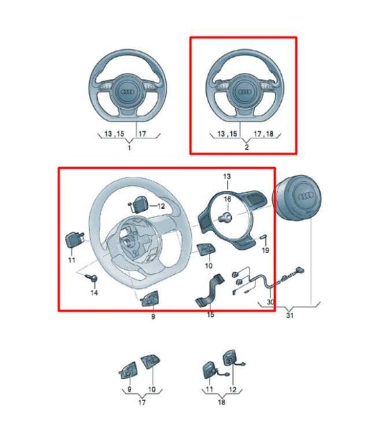 2013-14 Audi S4 Premium Plus 3.0L AWD Steering Wheel Leather w/ Control Buttons - Alshned Auto Parts