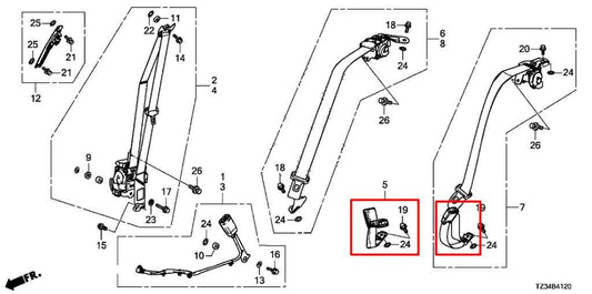 15-20 Acura TLX Tech FWD Rear Right Left and Center 2nd Row Seat Belt Buckle Set - Alshned Auto Parts