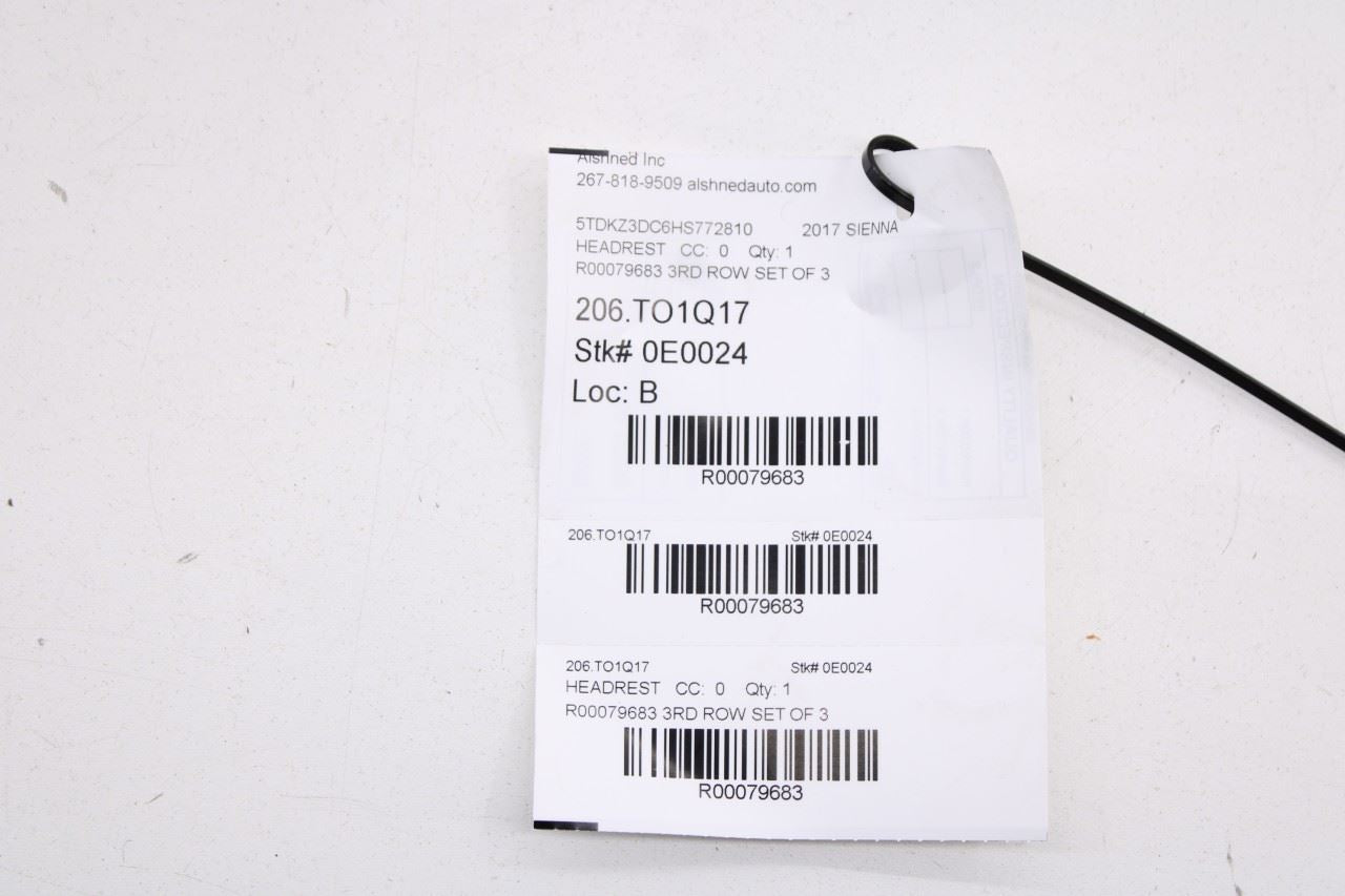 14-20 Toyota Sienna LE Rear Right Left Side and Center 3rd Row Seat Headrest Set - Alshned Auto Parts