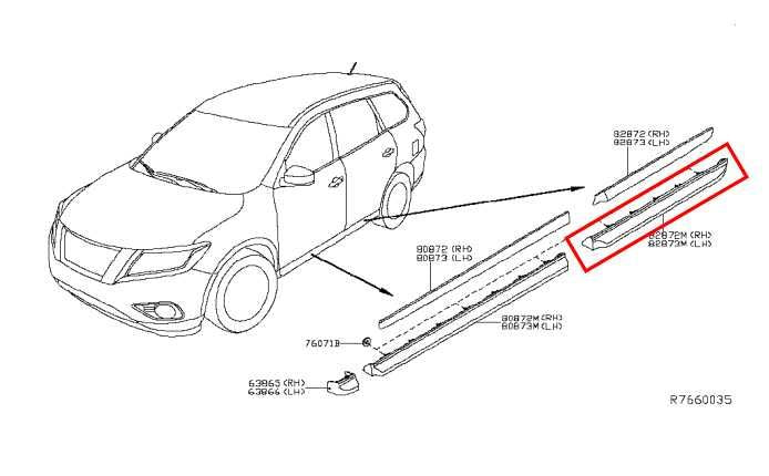 2015-2020 Nissan Pathfinder SV Rear Left Side Rocker Panel Molding 82877-9PB0A - Alshned Auto Parts