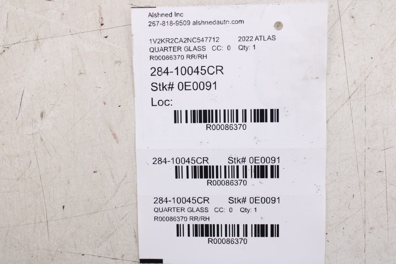 2018-25 Volkswagen Atlas SE Rear Right Quarter Window Fixed Glass 3CN845298FNVB - Alshned Auto Parts