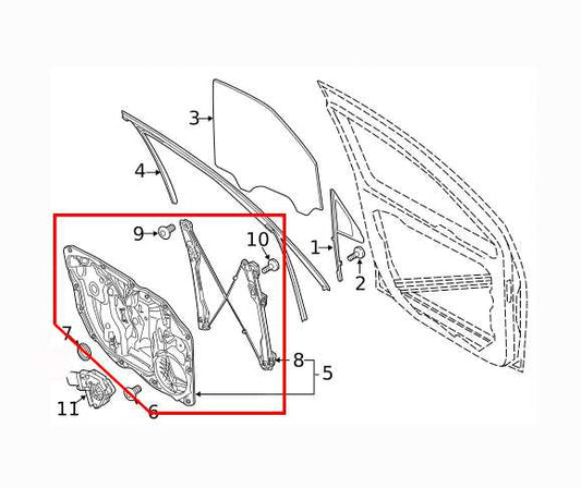 11-18 Porsche Cayenne Platinum Front Right Door Window Regulator w Carrier Plate - Alshned Auto Parts
