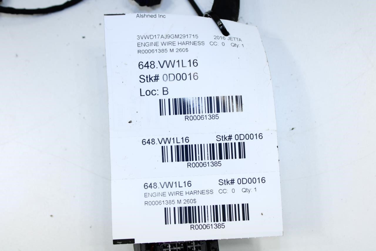 15-17 Volkswagen Jetta Sport 1.8L FWD Engine Wire Harness 06K-971-627-AN *ReaD* - Alshned Auto Parts