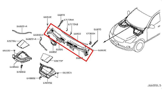 2014-17 Infiniti QX50 Front Windshield Cowl Vent Grille Panel 66862-1BA0A - Alshned Auto Parts