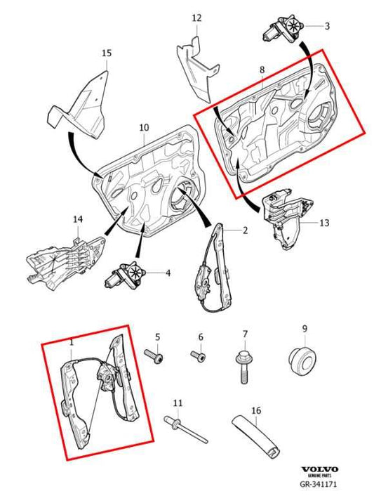 2015-18 Volvo S60 T5 Premier Front Right Door Window Regulator w/ Carrier Plate - Alshned Auto Parts