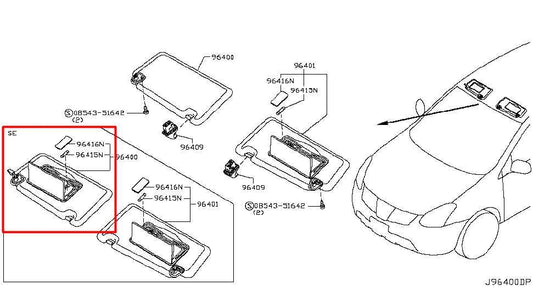 2008-15 Nissan Rogue Front Passenger Right Side Sun Visor w/ Illuminated Mirror - Alshned Auto Parts