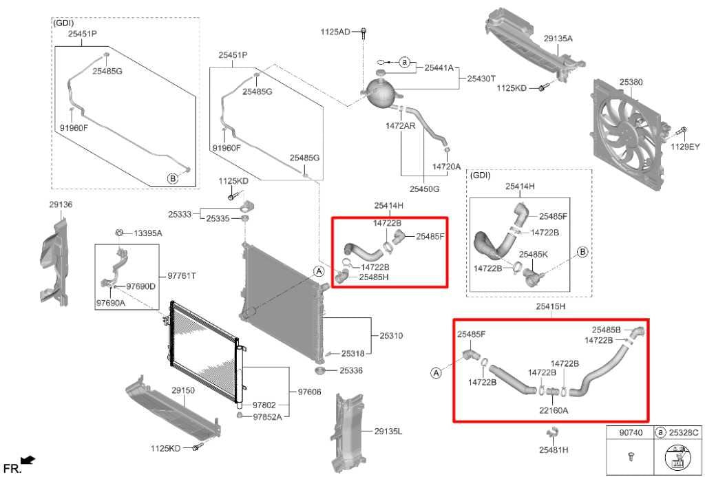 2021-23 Hyundai Santa Fe SEL 2.5L Radiator Coolant Lower and Upper Hose Tube Set1