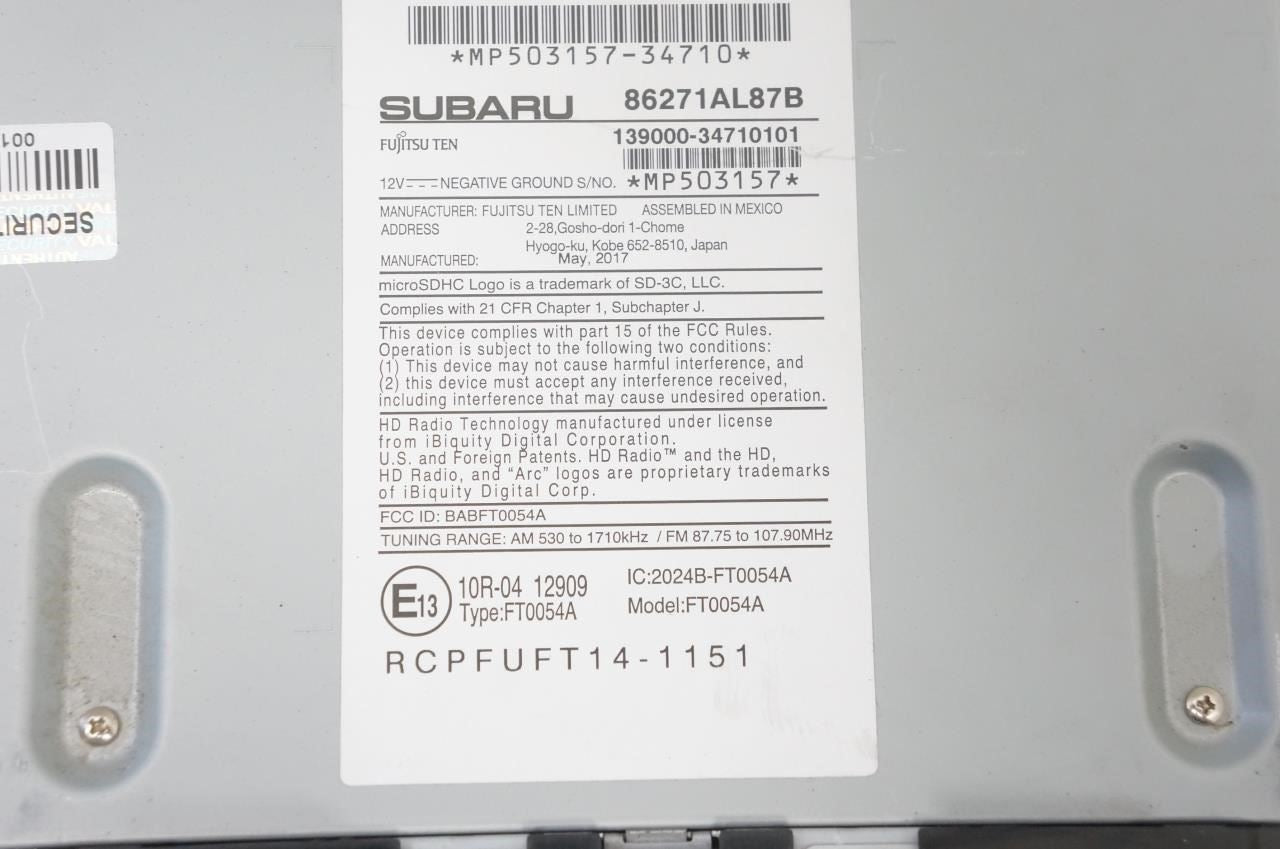 2017 Subaru Legacy Fujitsu Ten Navi Audio Radio CD Player Receiver with Display - Alshned Auto Parts