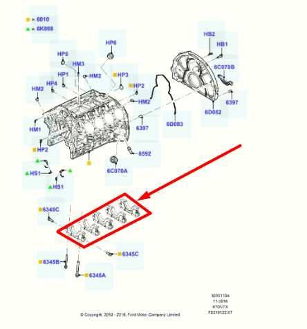 2011-14 Ford F250 SD Set of 5 Crankshaft Main Bearing Cap w Bolts RFBC3Q-CA OEM - Alshned Auto Parts