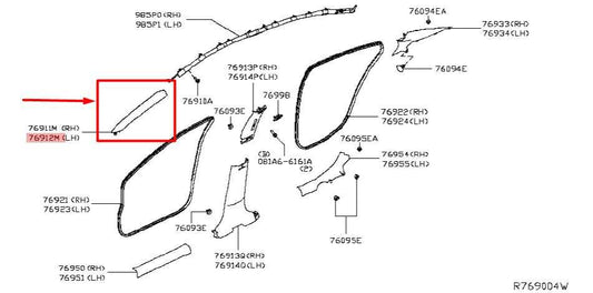 2019-24 Nissan Altima FR RH Windshield A-Pillar Trim Cover Panel 76911-6CA0A OEM - Alshned Auto Parts