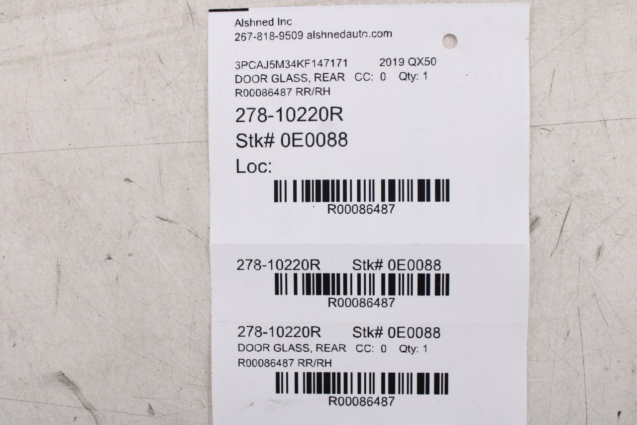 2019-2025 Infiniti QX50 Essential Rear Right Door Window Glass 82300-5NA2A OEM - Alshned Auto Parts