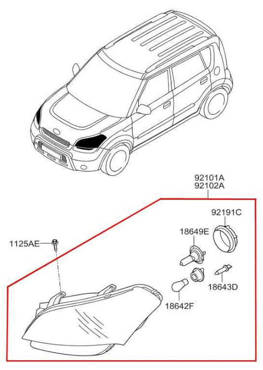 2009-2011 Kia Soul+ GL Front Passneger Right Side Headlight Lamp 92102-2K030 OEM - Alshned Auto Parts