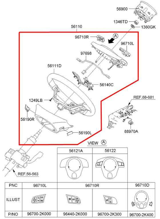 2009-2013 Kia Soul+ GL 2.0L Steering Wheel w/ Control Buttons 56110-2K400WK OEM - Alshned Auto Parts
