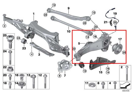 2016-24 Mini Cooper Clubman AWD Rear Left Side Trailing Arm Spindle Knuckle Hub - Alshned Auto Parts