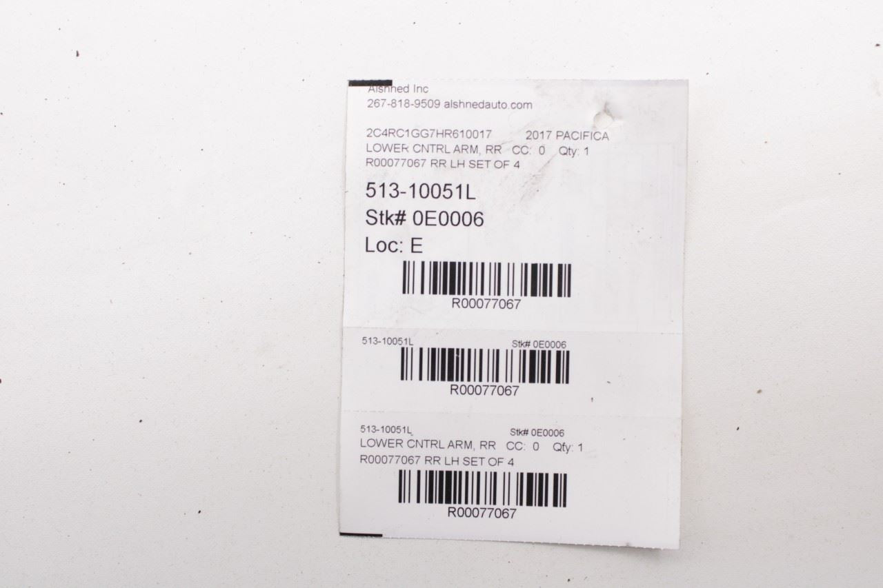 17-24 Chrysler Pacifica FWD Rear Suspension Driver LH Side Control Arm Set of 4 - Alshned Auto Parts