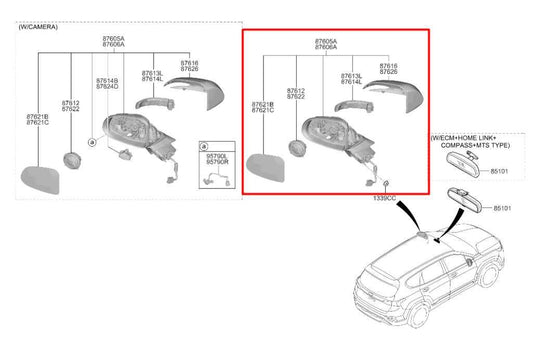 2019-20 Hyundai Santa Fe SEL 2.4L Driver Left Side Rear View Mirror 87610-S2250 - Alshned Auto Parts