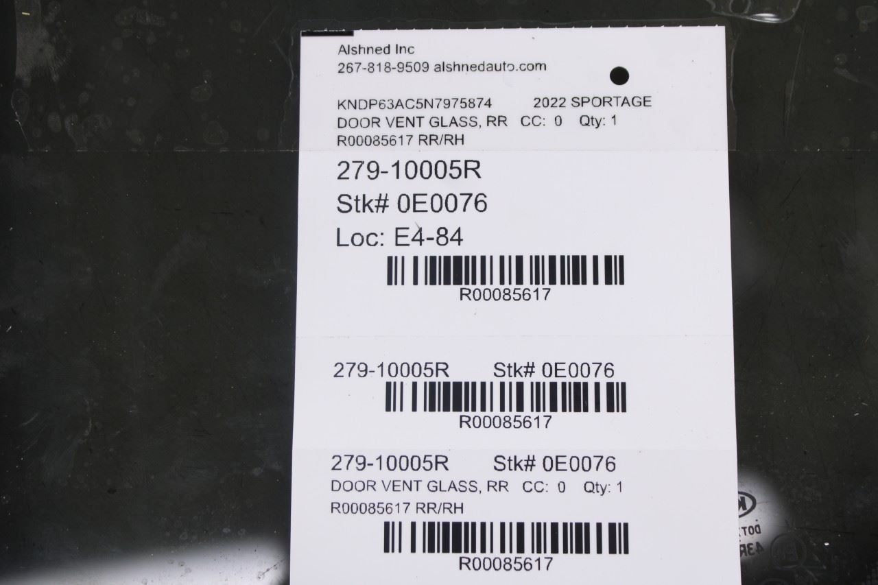 2016-2022 Kia Sportage Nightfall Rear Right Door Window Fixed Glass 83427D90109