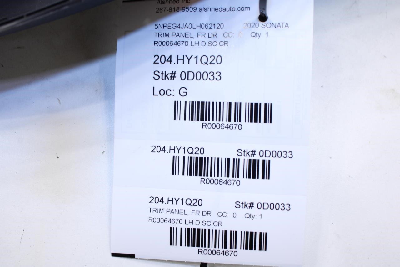 20-22 Hyundai Sonata SE Front Left Driver Door Trim Panel 82301-L0000-NNB *ReaD* - Alshned Auto Parts