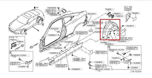 2017-22 Infiniti Q60 Luxe Rear Right Wheelhouse Liner Splash Shield 76748-5CA0A - Alshned Auto Parts