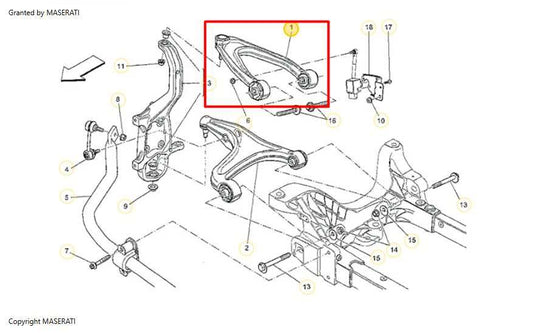 2017-21 Maserati Ghibli RWD Front Passenger RH Side Suspension Upper Control Arm - Alshned Auto Parts