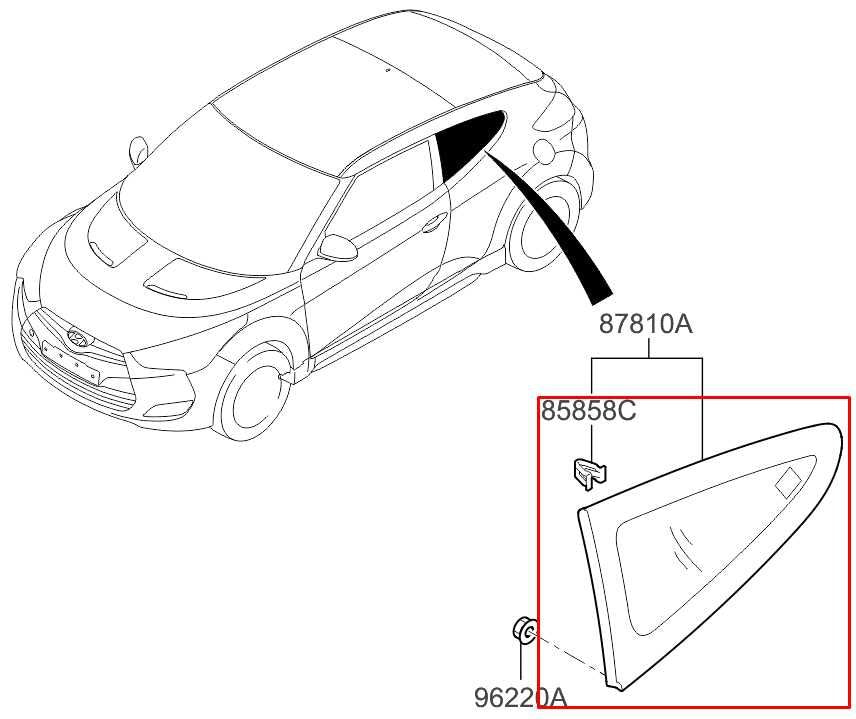 2011-2017 Hyundai Veloster Turbo Rear Left Side Quarter Window Glass 87810-2V000 - Alshned Auto Parts