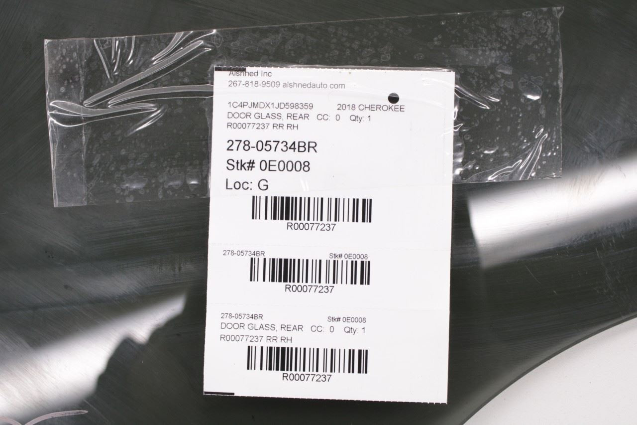 2015-2023 Jeep Cherokee Limited Rear Right Side Door Window Glass 68104622AC OEM - Alshned Auto Parts