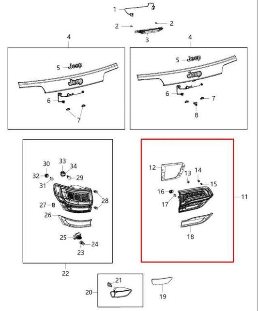 2014-2021 Jeep Grand Cherokee Overland Rear Right Passenger Side Tail Light Lamp - Alshned Auto Parts