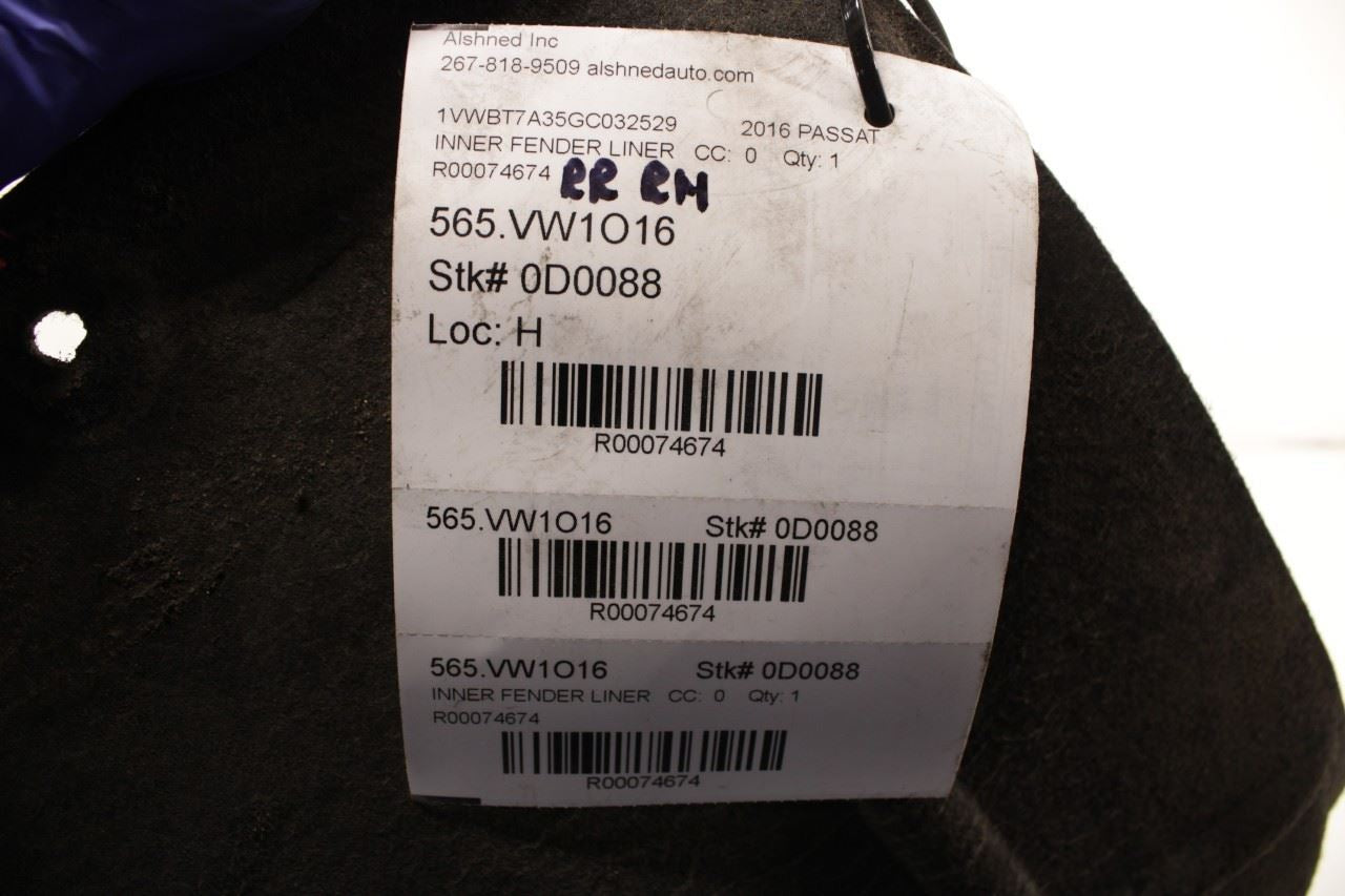 2016-2019 Volkswagen Passat SE Rear Right Side Wheelhouse Liner Splash Shield - Alshned Auto Parts