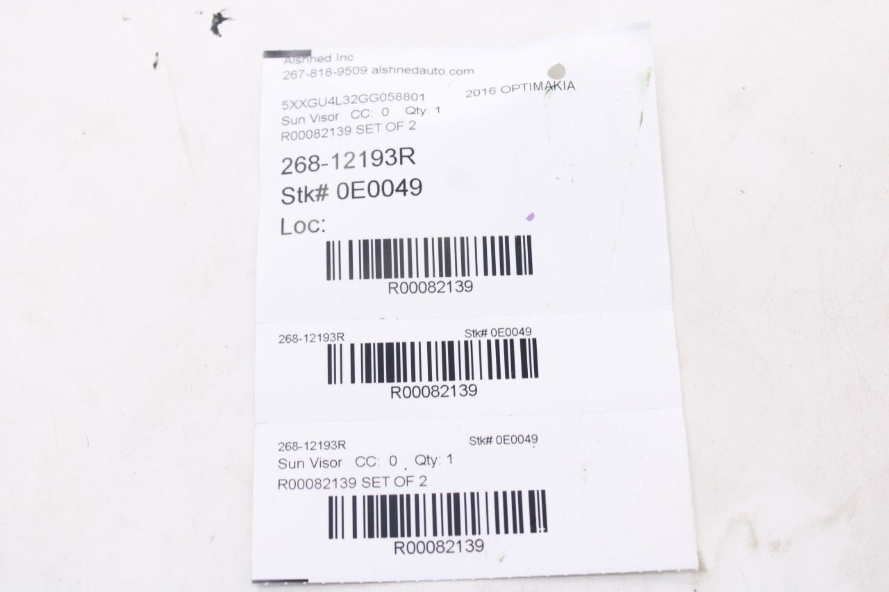 2016-20 Kia Optima EX Front Right Left Side Sun Visor Set w/ Illuminated Mirror - Alshned Auto Parts