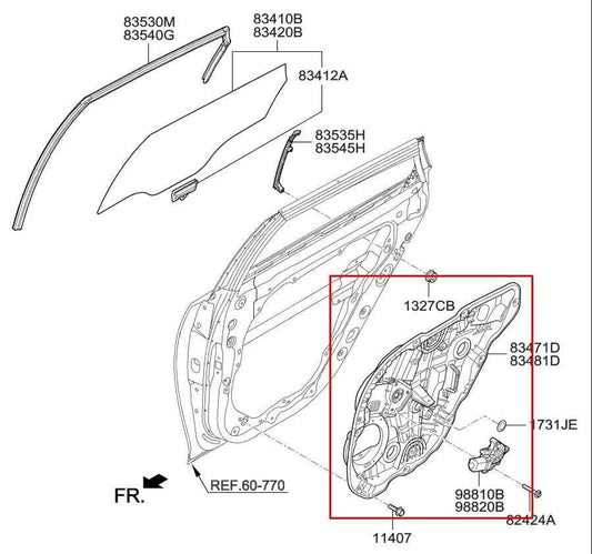 2016-20 KIA Optima EX Rear Left Side Door Window Regulator w/ Carrier and Motor - Alshned Auto Parts