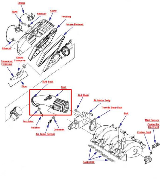 1997-2000 Chevrolet Corvette 5.7L Air Intake Cleaner Inlet Duct Tube w/ Sensor - Alshned Auto Parts