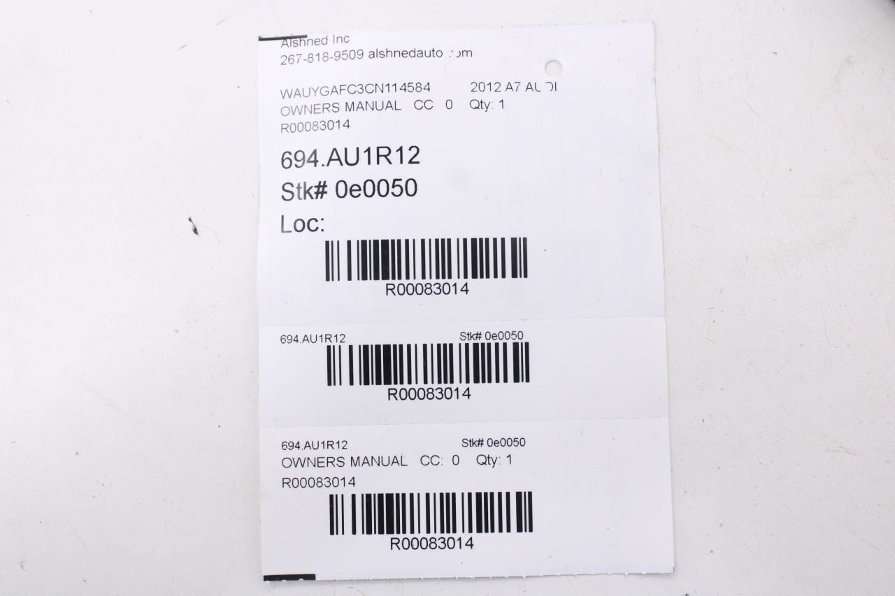 2012 Audi A7 Premium Owners Manual Set with Case R830148