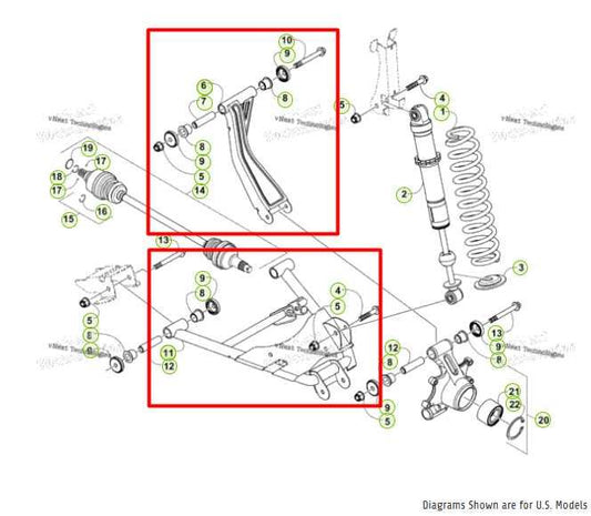 14-16 Arctic Cat Wildcat Trail 700 4WD Rear RH Side Lower and Upper Control Arm - Alshned Auto Parts