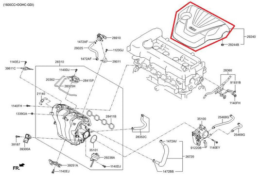 2011-2017 Hyundai Veloster Turbo 1.6L Engine Appearance Motor Cover 29240-2B700 - Alshned Auto Parts