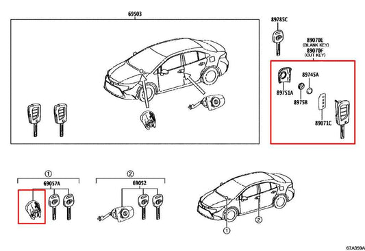 20-24 Toyota Corolla LE Steering Column Ignition Lock Cylinder Switch w/ Key Fob - Alshned Auto Parts