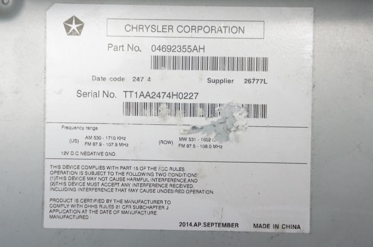 2013-2016 Dodge Dart Audio Radio Receiver Uconnect w/ Control Panel 04692355AH - Alshned Auto Parts