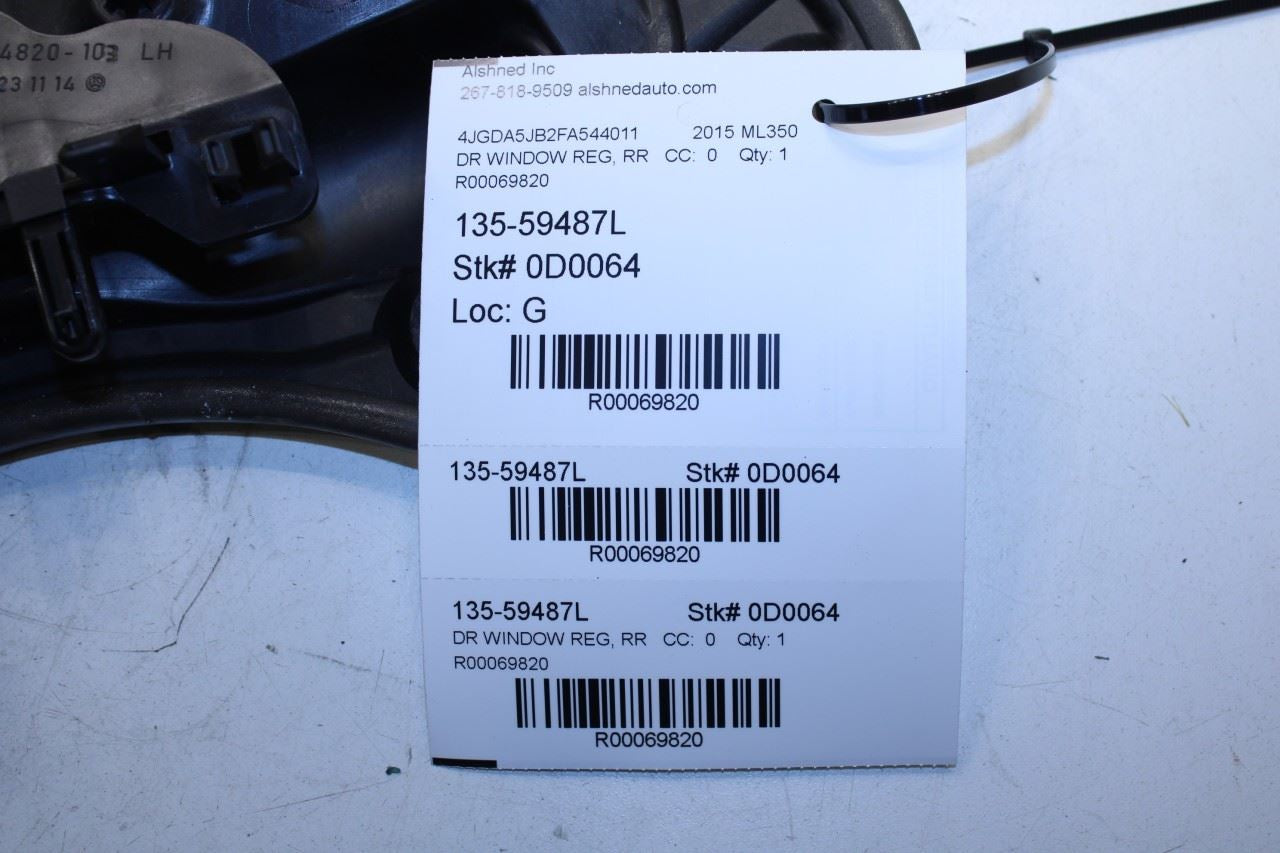 12-15 Mercedes-Benz ML350 RR LH Door Window Regulator w/ Carrier Plate and Motor - Alshned Auto Parts