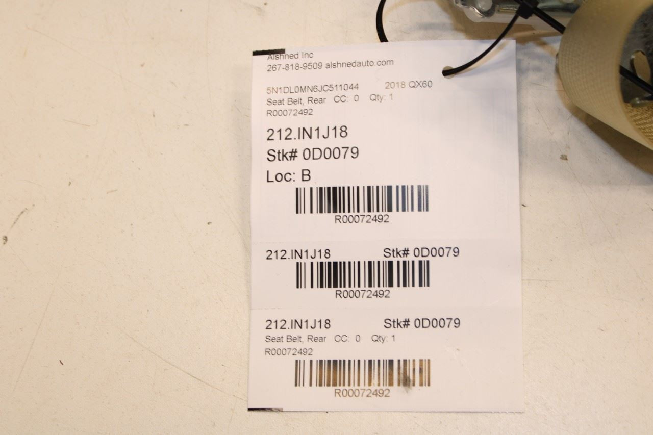 2014-20 Infiniti QX60 3.5L Rear Passenger Right Side 3rd Row Seat Belt Retractor - Alshned Auto Parts