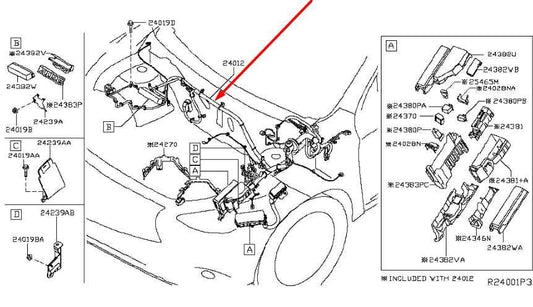 17-19 Infiniti QX60 3.5L AWD Under Hood Engine Bay Wire Harness 24012-9NJ7E OEM - Alshned Auto Parts