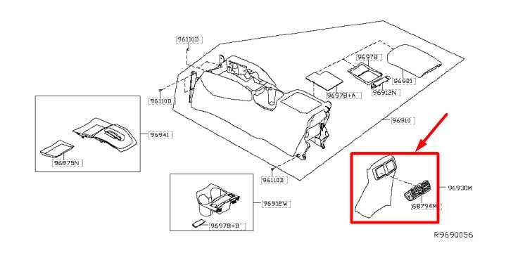 14-20 Nissan Rogue Console Back Trim Cover Panel w/ Air Vent Grille 96930-4BA0A - Alshned Auto Parts
