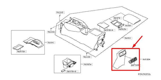 14-20 Nissan Rogue Console Back Trim Cover Panel w/ Air Vent Grille 96930-4BA0A - Alshned Auto Parts