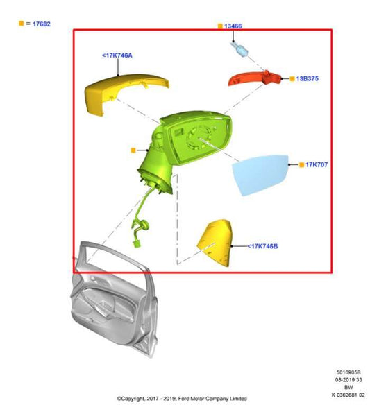 2018-22 Ford EcoSport SE 1.0L Driver Left Side Rear View Mirror GN1Z-17683-D OEM - Alshned Auto Parts