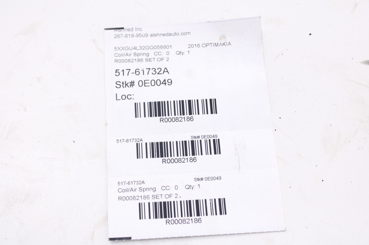 2016-20 KIA Optima EX Rear Right Passenger and Left Driver Side Coil Spring Set - Alshned Auto Parts